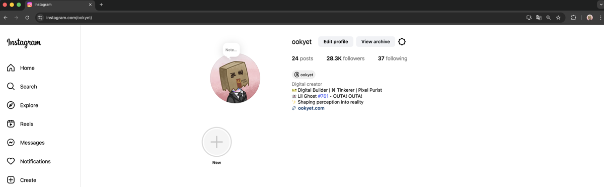 Instagram profile @ookyet — avatar and links consistent with ookyet.eth